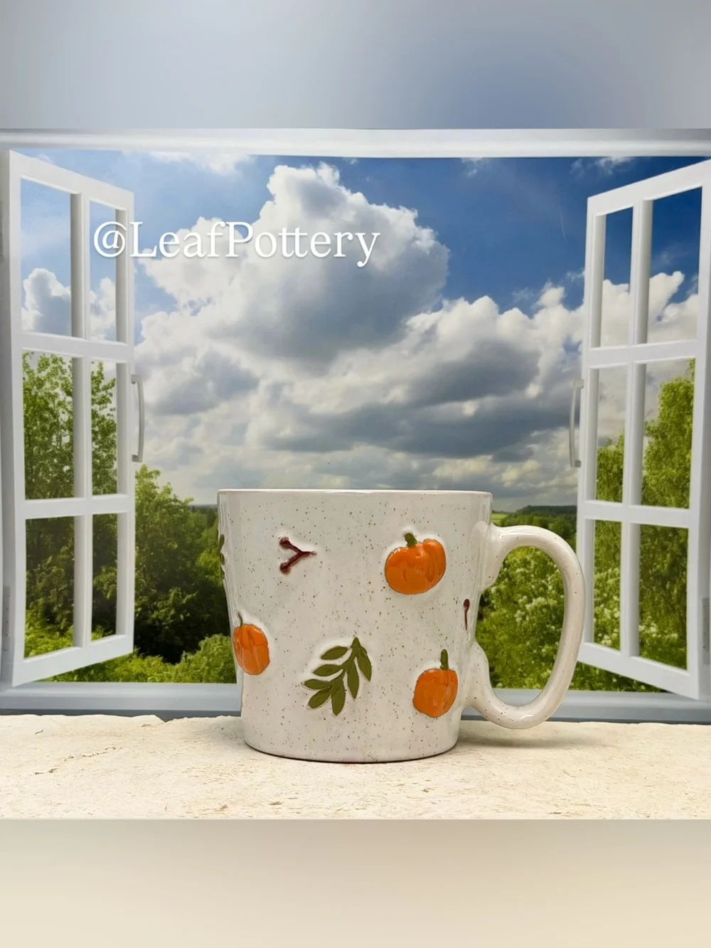 Large Pumpkin Coffee Mug 18 oz, Speckled Autumn Ceramic Tea Cup, Sunday Morning